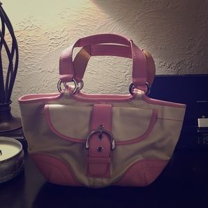 Spring cream and pink coach bag